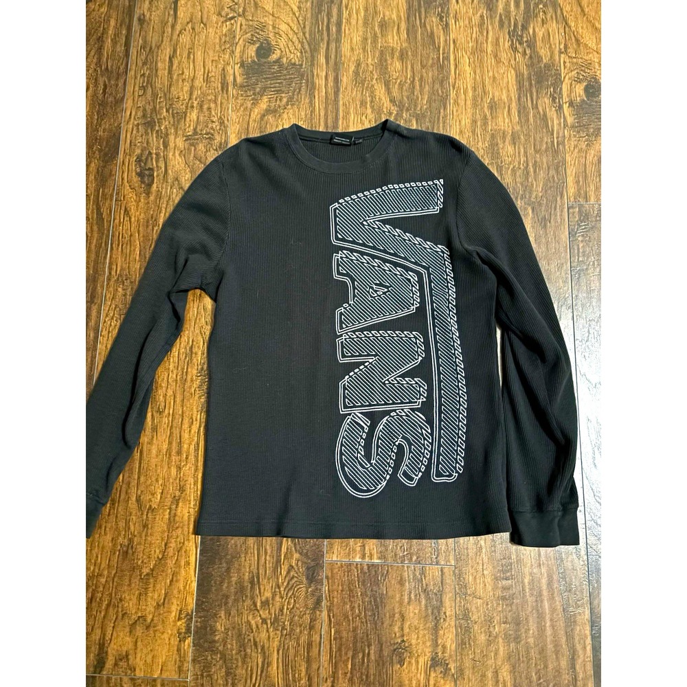 VANS Mens Black Long Sleeve Waffle Knit Graphic Logo Thermal T-Shirt Size L
